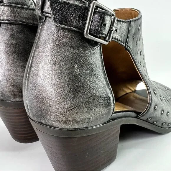 Lucky Brand Barimo Open Toe Studded Leather Booties 7.5 Metallic Grey - Picture 13 of 16
